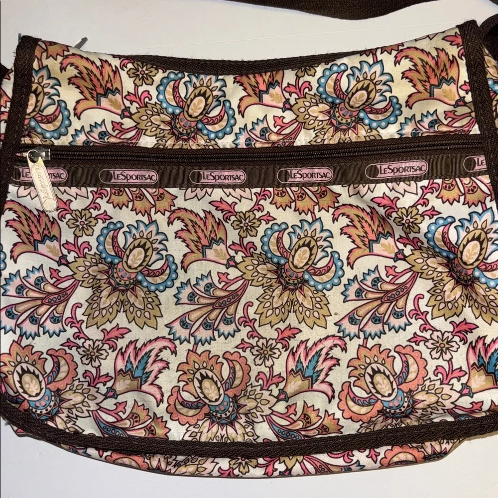 LESPORT SAC BROWN HOBO BAG WITH MULTICOLORED FLORAL DESIGN W/MATCHING MINI BAG
